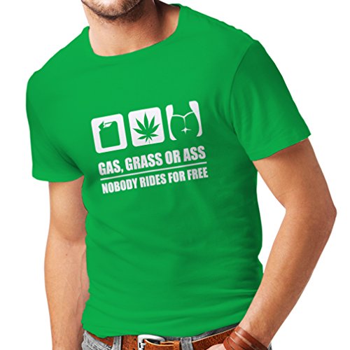 lepni.me Camisetas Hombre Gasolina, Hierba o asno Nadie viaja Gratis (XX-Large Verde Blanco)
