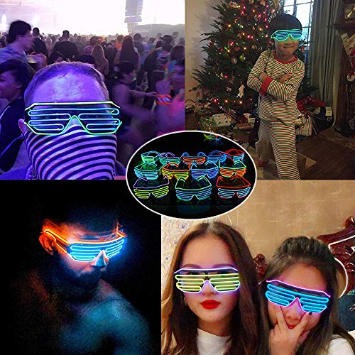 LERWAY Gafas Multicolor para Fiestas EL Neón Marco Negro LED Iluminación Control de Voz Halloween Navidad Decoración Año Nuevo Cosplay Disfraz (Rosado + Celeste)
