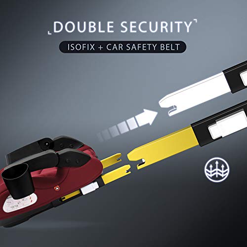 LETTAS Silla de Coche Grupo 3(6-12 anni/22-36kg) Almohadas Lumbares Asiento infantil elevador, ISOFIX ECE R44/04 (Vino-2)
