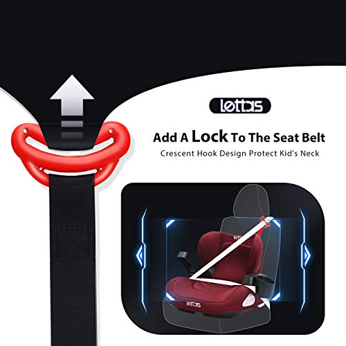 LETTAS Silla de Coche Grupo 3(6-12 anni/22-36kg) Almohadas Lumbares Asiento infantil elevador, ISOFIX ECE R44/04 (Vino-2)