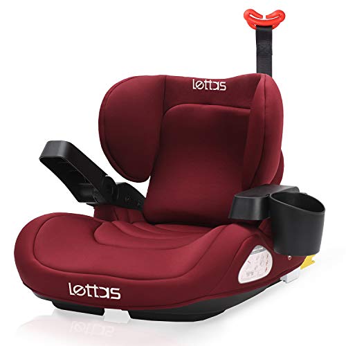 LETTAS Silla de Coche Grupo 3(6-12 anni/22-36kg) Almohadas Lumbares Asiento infantil elevador, ISOFIX ECE R44/04 (Vino-2)