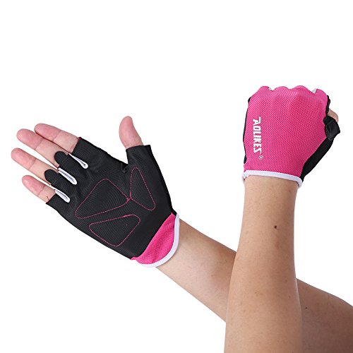Levantamiento de Peso Gimnasio Guantes, AESY formación edificio medio dedo guantes Fitness guantes para mujeres/hombres, Rosa roja