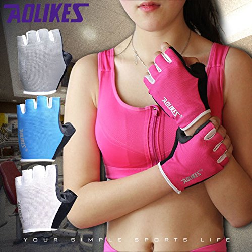 Levantamiento de Peso Gimnasio Guantes, AESY formación edificio medio dedo guantes Fitness guantes para mujeres/hombres, Rosa roja