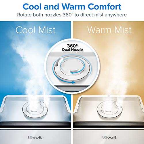 Levoit Humidificador Ultrasónico 5,5L Bebés de Vapor Caliente y Frío, Difusor de Aroma, 5 Niveles Ajustables, Monitor de Humedad, Control Remoto y Temporizador, Auto Apagado, Boquilla 360°, LV550HH