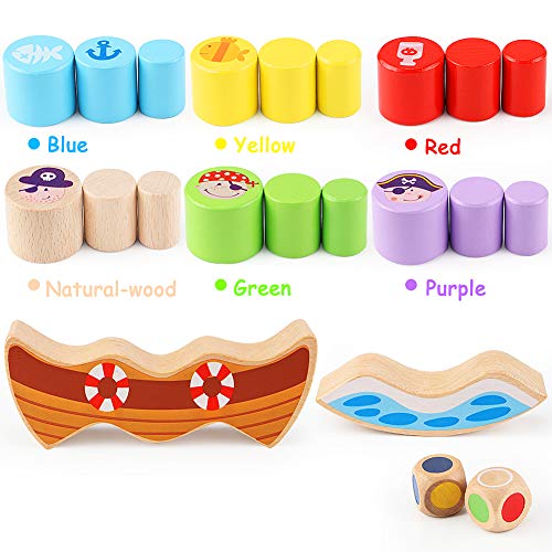 Lewo Juego de Equilibrio de Piratas de Madera Apilamiento Bloques de construcción Montessori Juguetes para niños pequeños