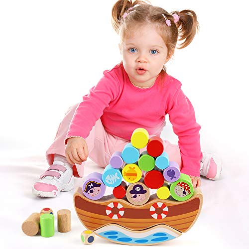 Lewo Juego de Equilibrio de Piratas de Madera Apilamiento Bloques de construcción Montessori Juguetes para niños pequeños