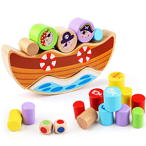 Lewo Juego de Equilibrio de Piratas de Madera Apilamiento Bloques de construcción Montessori Juguetes para niños pequeños