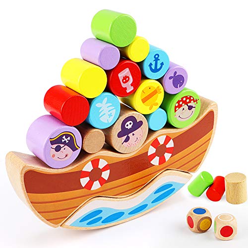 Lewo Juego de Equilibrio de Piratas de Madera Apilamiento Bloques de construcción Montessori Juguetes para niños pequeños