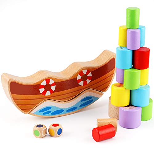 Lewo Juego de Equilibrio de Piratas de Madera Apilamiento Bloques de construcción Montessori Juguetes para niños pequeños