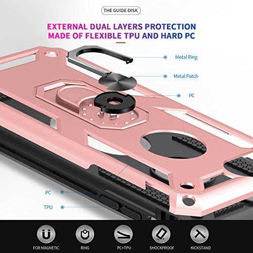 LeYi Funda iPhone SE 2020/6 / 6S / 7/8 Armor Carcasa con 360 Anillo iman Soporte Hard PC y Silicona TPU Bumper antigolpes Fundas Case para movil iPhone 7 con HD Protector de Pantalla,Oro Rosa