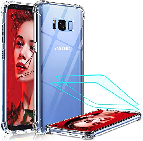 LeYi Funda Samsung Galaxy S8 con [2-Unidades] 3D Curvo Pet Pantalla,Cristal Transparente Shockproof Carcasa Ultra Silicona PC y TPU Slim Gel Bumper Antigolpes Cover Case para Movil S8, Clear