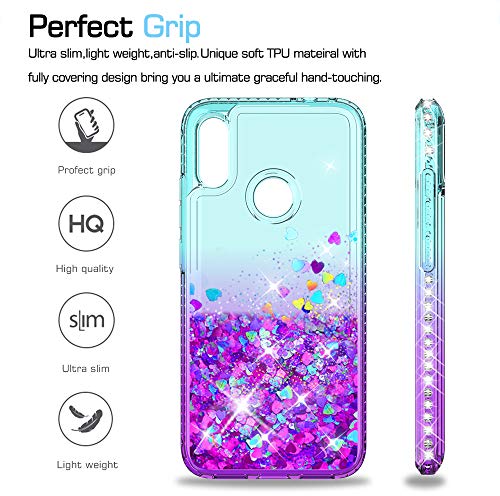LeYi Funda Xiaomi Redmi Note 7/7 Pro Silicona Purpurina Carcasa con [2-Unidades Cristal Vidrio Templado], Transparente Cristal Bumper Gel TPU Fundas Case Cover para Movil Redmi Note 7 Verde/Morado