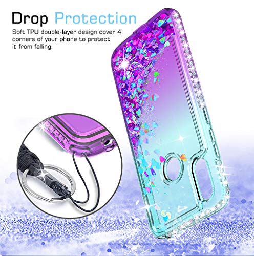 LeYi Funda Xiaomi Redmi Note 7/7 Pro Silicona Purpurina Carcasa con [2-Unidades Cristal Vidrio Templado], Transparente Cristal Bumper Gel TPU Fundas Case Cover para Movil Redmi Note 7 Verde/Morado