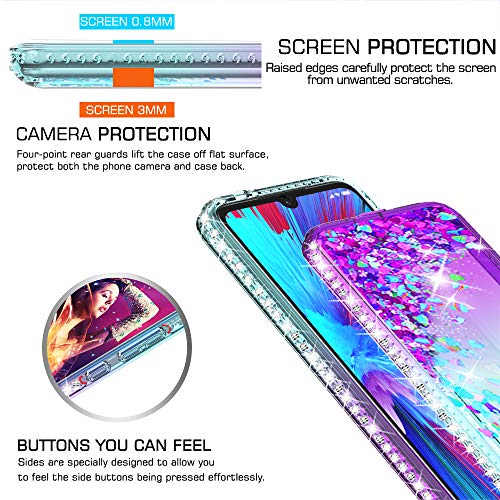LeYi Funda Xiaomi Redmi Note 7/7 Pro Silicona Purpurina Carcasa con [2-Unidades Cristal Vidrio Templado], Transparente Cristal Bumper Gel TPU Fundas Case Cover para Movil Redmi Note 7 Verde/Morado
