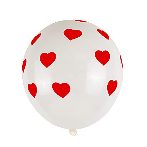 Lezed Globos del Corazón del Amor Blanco Rojo Globos de Latex con Corazón Impreso Globos de Corazón Rojo sobre Blanco para Fiesta de Cumpleaños Fiesta de Boda Decoración 100 Piezas