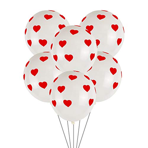 Lezed Globos del Corazón del Amor Blanco Rojo Globos de Latex con Corazón Impreso Globos de Corazón Rojo sobre Blanco para Fiesta de Cumpleaños Fiesta de Boda Decoración 100 Piezas