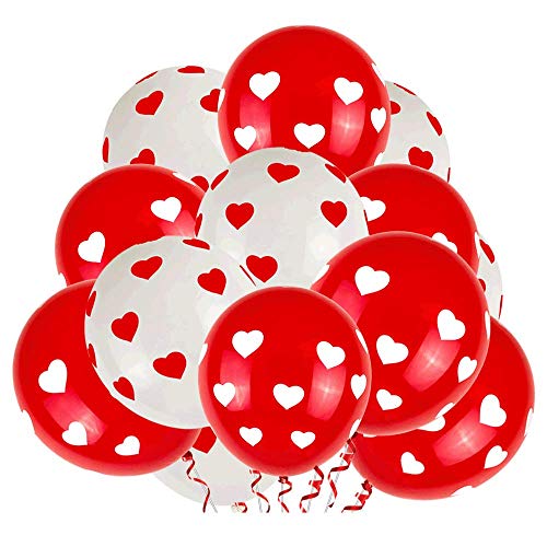 Lezed Globos del Corazón del Amor Blanco Rojo Globos de Latex con Corazón Impreso Globos de Corazón Rojo sobre Blanco para Fiesta de Cumpleaños Fiesta de Boda Decoración 100 Piezas