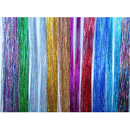 Lezed Pelo de Oropel Extensiones de Pelo para Trenzas Brillante Extensión de Cabello de Oropel para Niñas Mujeres Fiesta Extensiones de Brillo Tiras de Cabello 93cm 10 Colores