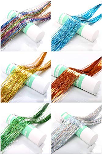 Lezed Pelo de Oropel Extensiones de Pelo para Trenzas Brillante Extensión de Cabello de Oropel para Niñas Mujeres Fiesta Extensiones de Brillo Tiras de Cabello 93cm 10 Colores