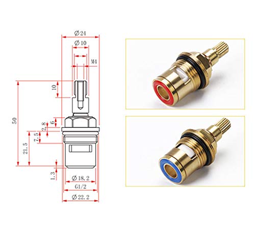 Lezed Repuesto para Lavabo Grifo de Cartucho de Disco de Cerámica, Cabezal Ceramico Reemplazo Cartucho, Valvula de Cobre Cartucho de Disco de Cerámica para Agua 1/2" (1 par Caliente & Frío)