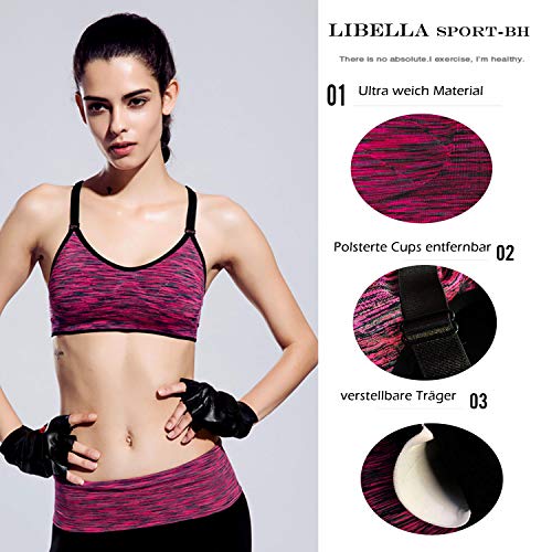 Libella Pack de 3 Donne Reggisegno Push Up Bustier Sostegno Forte Imbottito Senza cinturino Fitness Top di Sport 3714 Negro+Violeta+Azul Oscuro L/XL