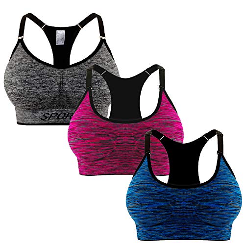 Libella Pack de 3 Donne Reggisegno Push Up Bustier Sostegno Forte Imbottito Senza cinturino Fitness Top di Sport 3714 Negro+Violeta+Azul Oscuro L/XL