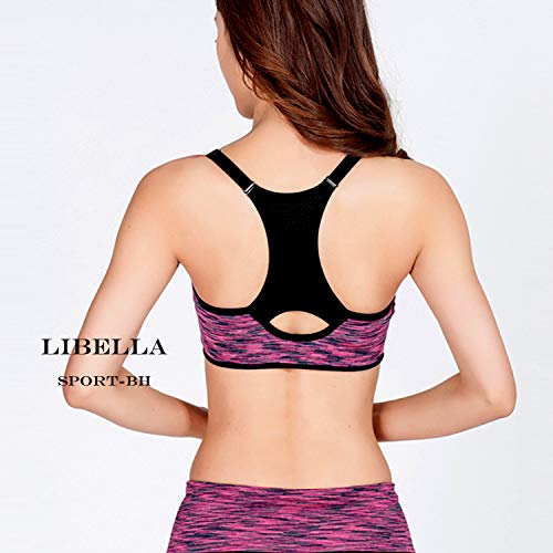 Libella Pack de 3 Donne Reggisegno Push Up Bustier Sostegno Forte Imbottito Senza cinturino Fitness Top di Sport 3714 Negro+Violeta+Azul Oscuro L/XL