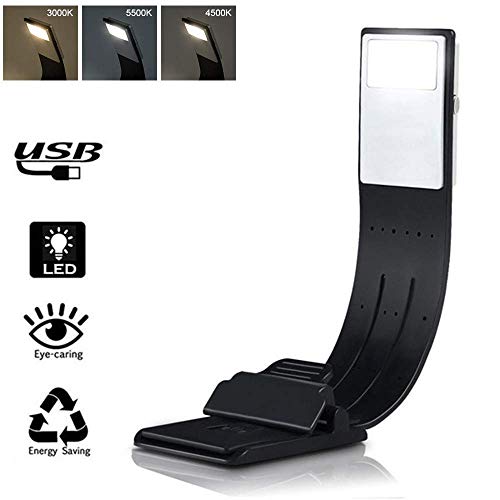 Libro luz LED lampara de lectura recargable,LUXJET® Clip Luz de lectura con brillo ajustable,E-reader Noche Lampara de Lectura Marca de Libro con Brazo Flexible (#1)