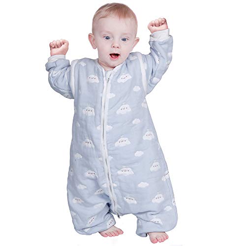 Lictin Saco de dormir para bebés con mangas extraíbles para bebés Niños de 1-3 años de 75 a 95 cm motivo de cielo azul y nubes blancas 100% al algodón orgánico (0-1.5 años)