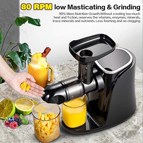 Licuadora prensada en frío, AMZCHEF licuadora de frutas y verduras, Extractor de zumos con 2 velocidades, panel de pantalla LED, 2 botellas de agua(500ML), cepillo fácil de limpiar (negro)