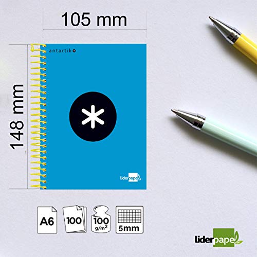 Liderpapel Cuaderno Espiral A6 Micro Antartik Tapa Forrada 100H 100 Gr Cuadro 5 Mm 4 Bandas Color Azul