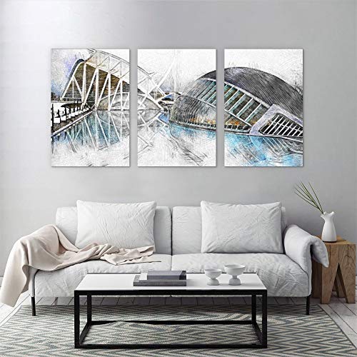 Lienzo de Arquitectura Cheyana Valencia City Science con 3 paneles, cuadros decorativos para el hogar, enmarcados y listos para colgar, Arquitectura Ciudad Valencia, 16"x24"(40x60cm)