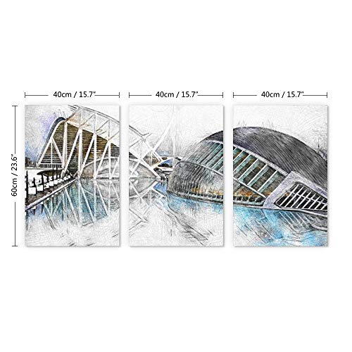 Lienzo de Arquitectura Cheyana Valencia City Science con 3 paneles, cuadros decorativos para el hogar, enmarcados y listos para colgar, Arquitectura Ciudad Valencia, 16"x24"(40x60cm)