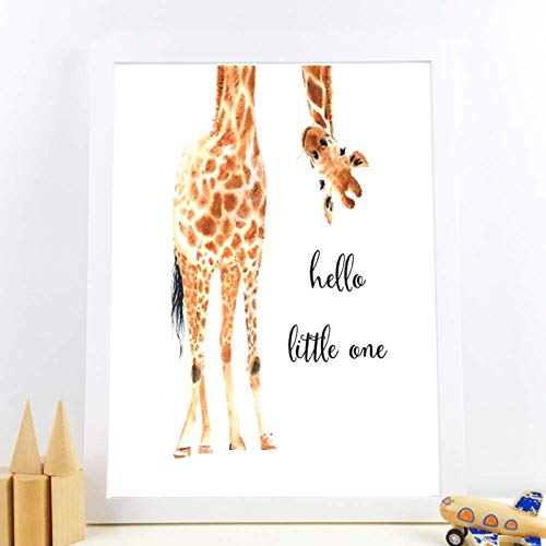 Lienzos de Fotos 50x70cm sin Marco Impresión de Jirafa Hello Little One Nursery Póster nórdico Imagen de Pared Baby Girl Boy Gift Kids Room Decor