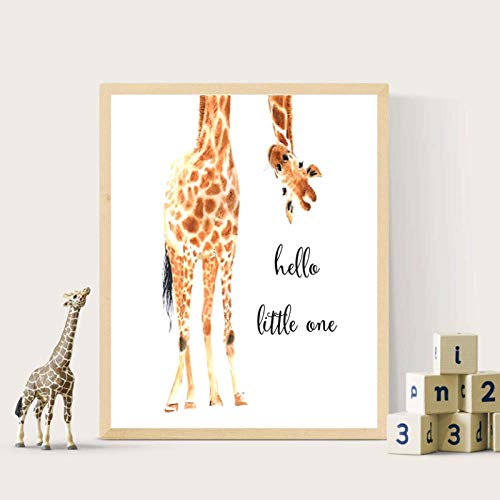 Lienzos de Fotos 50x70cm sin Marco Impresión de Jirafa Hello Little One Nursery Póster nórdico Imagen de Pared Baby Girl Boy Gift Kids Room Decor
