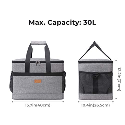 Lifewit Bolsa Térmica 30L Gran Capacidad para Multiuso,Hombres,Mujeres,Niños,Bebé,Bolso Térmico para Picnic Camping,Fiesta,Excursión,Playa Refrescos,40x25x30cm Gris