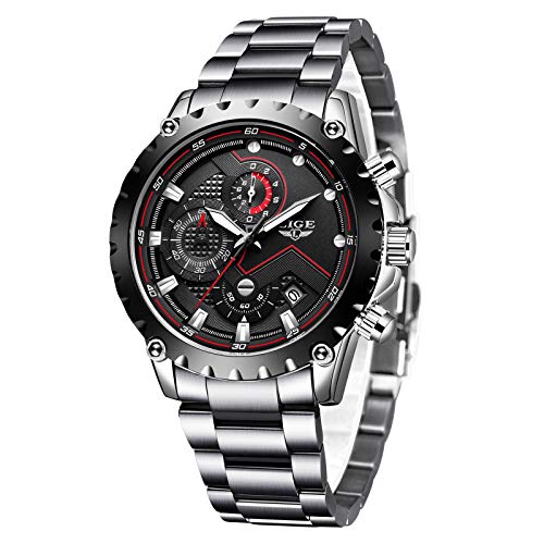 LIGE Relojes Hombres Acero Inoxidable Impermeable 30M Deportes Reloj De Cuarzo Analógico Moda Fecha Negocios Reloj Clásico Negro Hombres