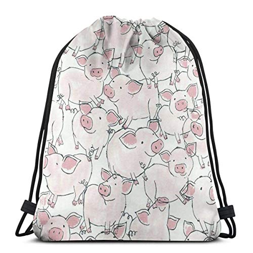 Light Ing Mochila con cordón Bolsas Rosa Cerdos Lindos Mochila Ligera de Almacenamiento Escolar de Cuerdas