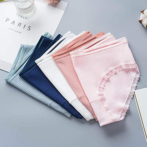 LiHiFG 5 Unids/Lote Bragas De Algodón Antibacteriano, Calzoncillos De Encaje, Lencería para Mujer, Bragas De Cintura Media, Ropa Interior Transpirable, Conjunto Íntimo Femenino I_L