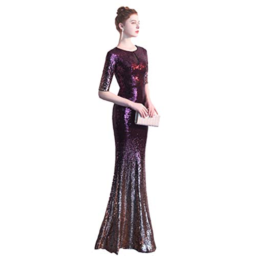 LILANPING Siempre Pretty Women Espumoso Gradual púrpura Lentejuelas de Oro de la Sirena de Las Mangas del Vestido de Noche Vestido de Fiesta (Size : M)