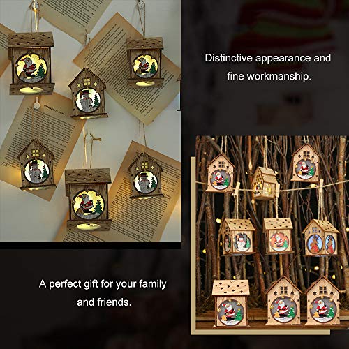 Lilideni Navidad Luminoso Casa de Madera Efecto de Cambio de Color Luz led DIY Chalet de Madera Árbol de Navidad Adornos Colgantes Festival de Papá Noel Decoraciones navideñas