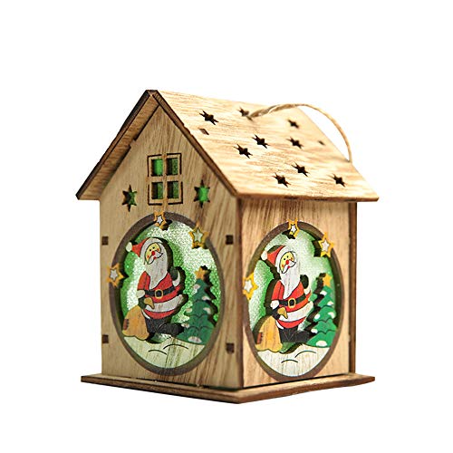 Lilideni Navidad Luminoso Casa de Madera Efecto de Cambio de Color Luz led DIY Chalet de Madera Árbol de Navidad Adornos Colgantes Festival de Papá Noel Decoraciones navideñas