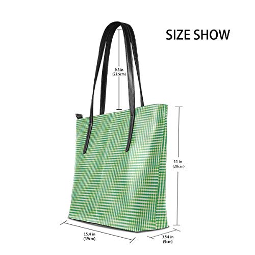 Liliylove Bolsa de hombro Botanical Glitchy Plaid Aqua y Lime para mujer, piel sintética, gran capacidad