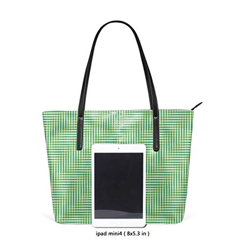 Liliylove Bolsa de hombro Botanical Glitchy Plaid Aqua y Lime para mujer, piel sintética, gran capacidad