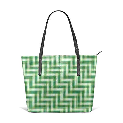 Liliylove Bolsa de hombro Botanical Glitchy Plaid Aqua y Lime para mujer, piel sintética, gran capacidad