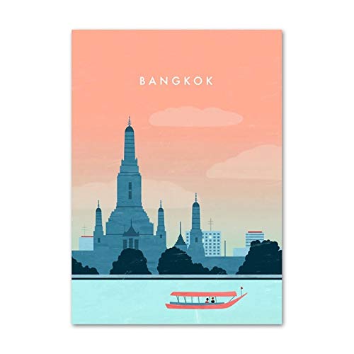 LiMengQi Estilo nórdico Simple Ciudad Caliente Escena de Dibujos Animados Lienzo Pintura Pared Arte imágenes decoración para Sala de Estar Dormitorio de niños (sin Marco)