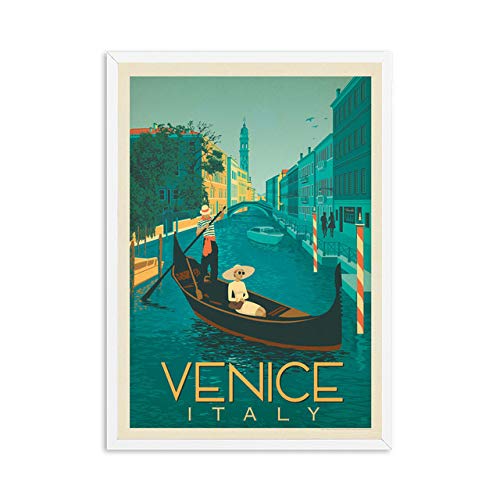 LiMengQi Famoso Cartel de Viaje de la Ciudad de Dibujos Animados Londres Nueva York Venecia Paisaje Lienzo Pintura Pared imágenes artísticas para decoración de Sala de Estar (sin Marco)