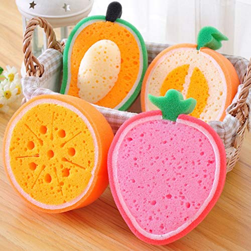 Limeow Esponja de Baño en Forma de Fruta Esponjas de Baño de Frutas para el Baño Niños Esponjas Baño de Frutas con Forma de Esponja Scrubbers Herramientas de Baño para Niños Forma de Fruta 4 Pcs