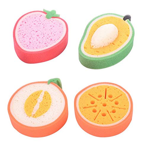 Limeow Esponja de Baño en Forma de Fruta Esponjas de Baño de Frutas para el Baño Niños Esponjas Baño de Frutas con Forma de Esponja Scrubbers Herramientas de Baño para Niños Forma de Fruta 4 Pcs