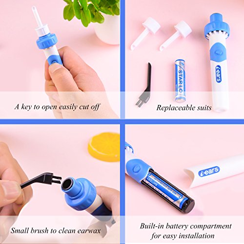 Limpiador de cera de oído con 2 puntas de silicona extraíbles; para bebés, jóvenes y adolescentes adultos